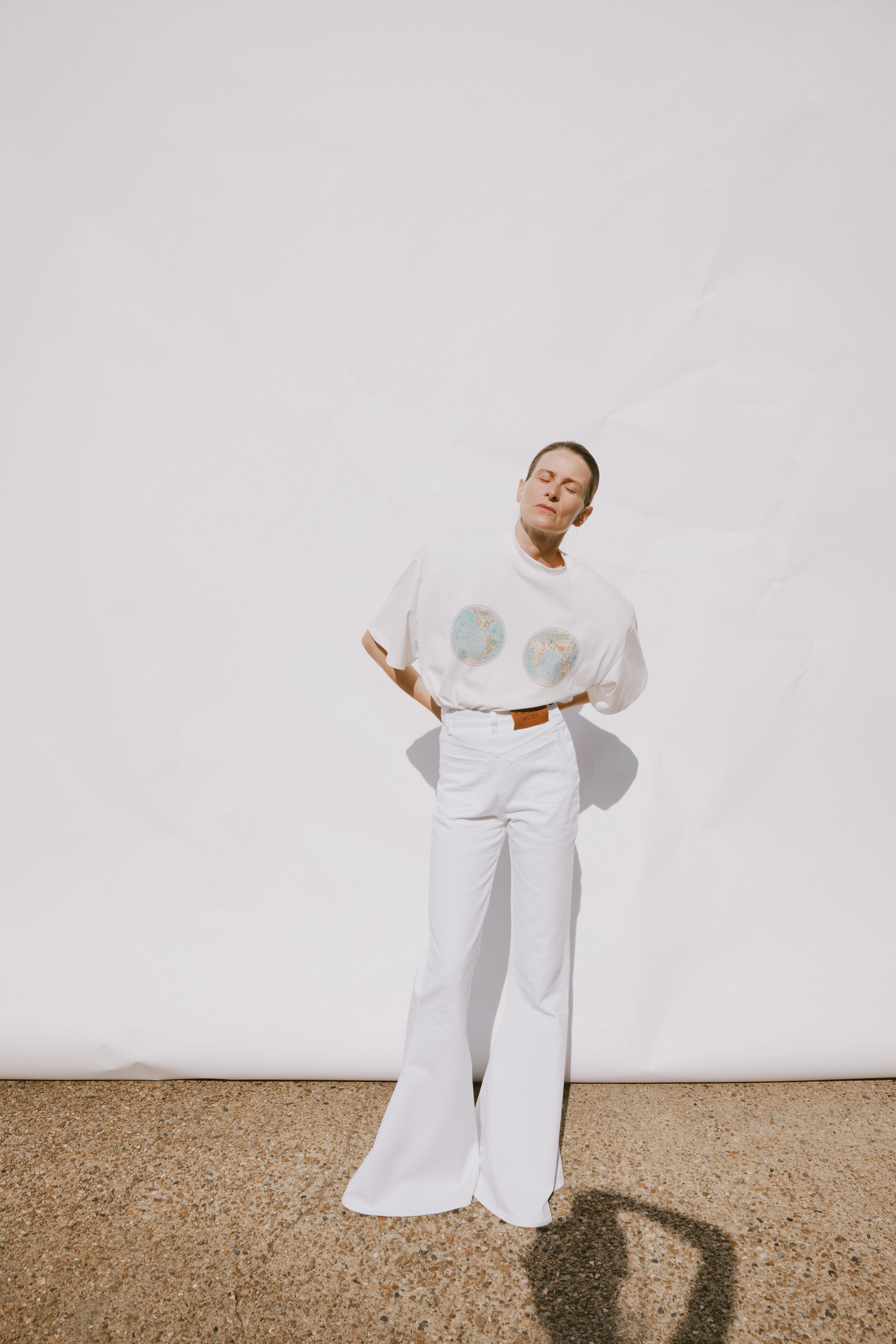 Hemispheres Map Printed Voluminous Tee White | Luxury Womenswear
