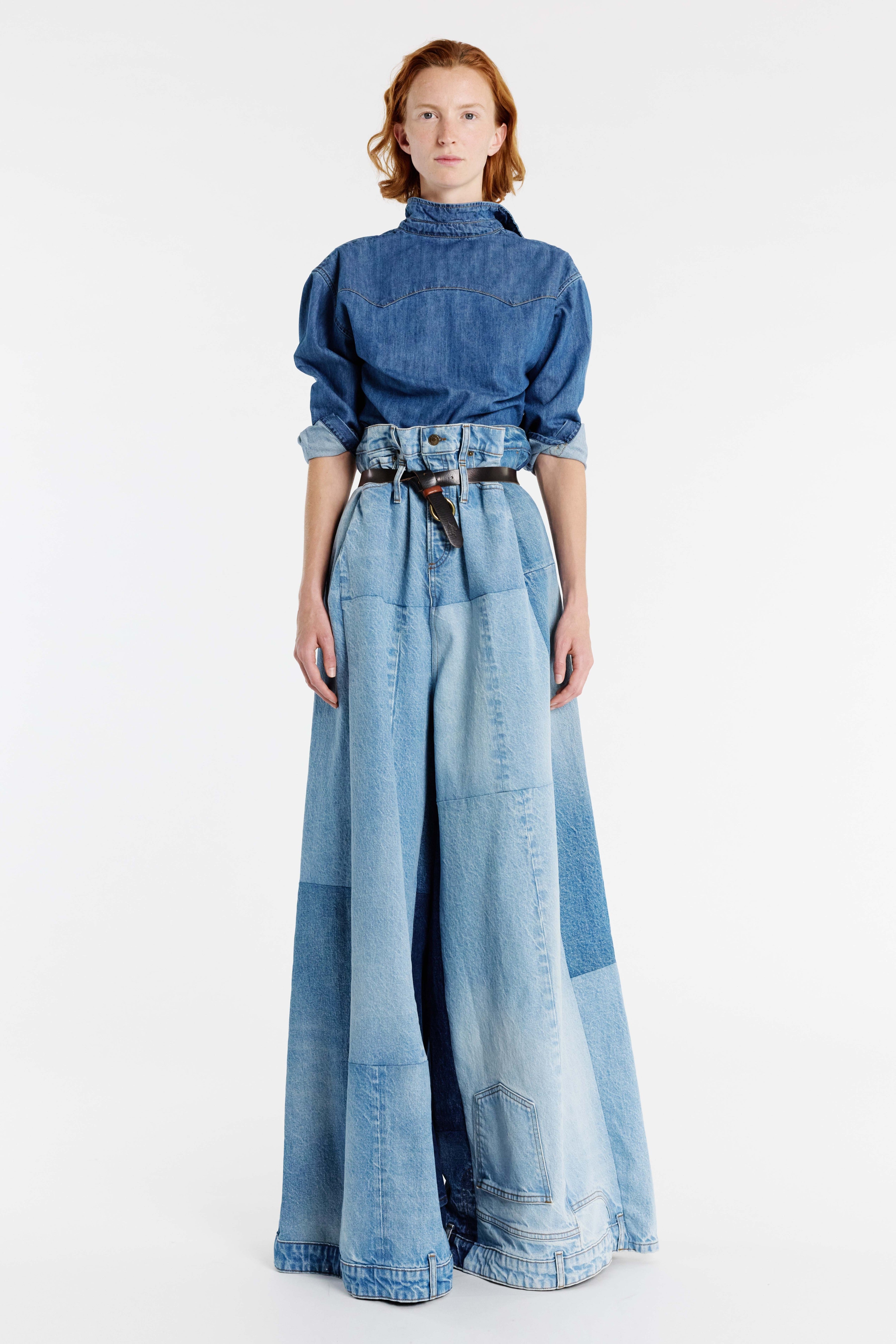 Wide Leg Denim Pants Mid Blue | Luxury Womenswear | A.W.A.K.E MODE