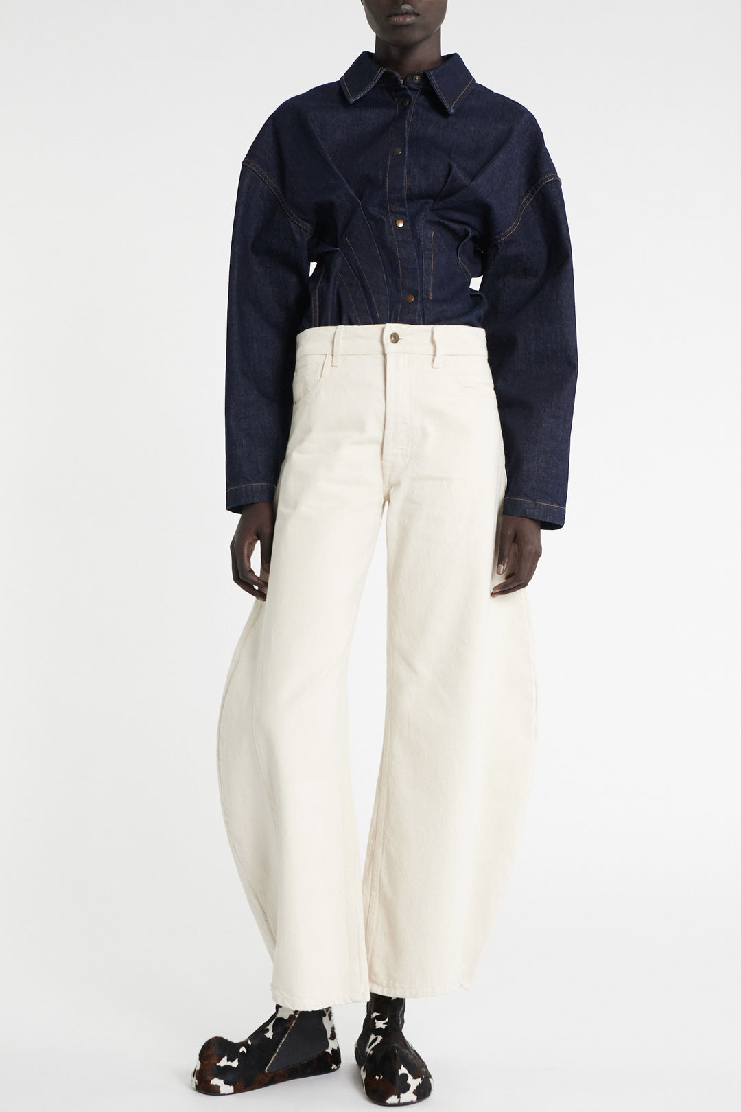 Denim Jeans With Inserts Ecru Denim