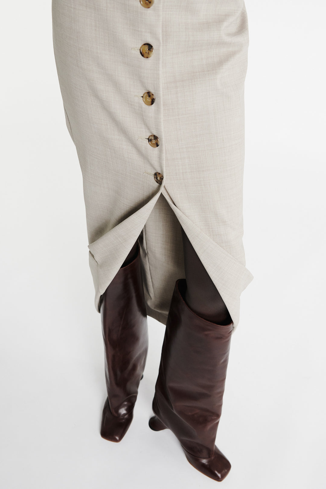 Tailored Skirt With Jacket Collar At Hem Beige Melange