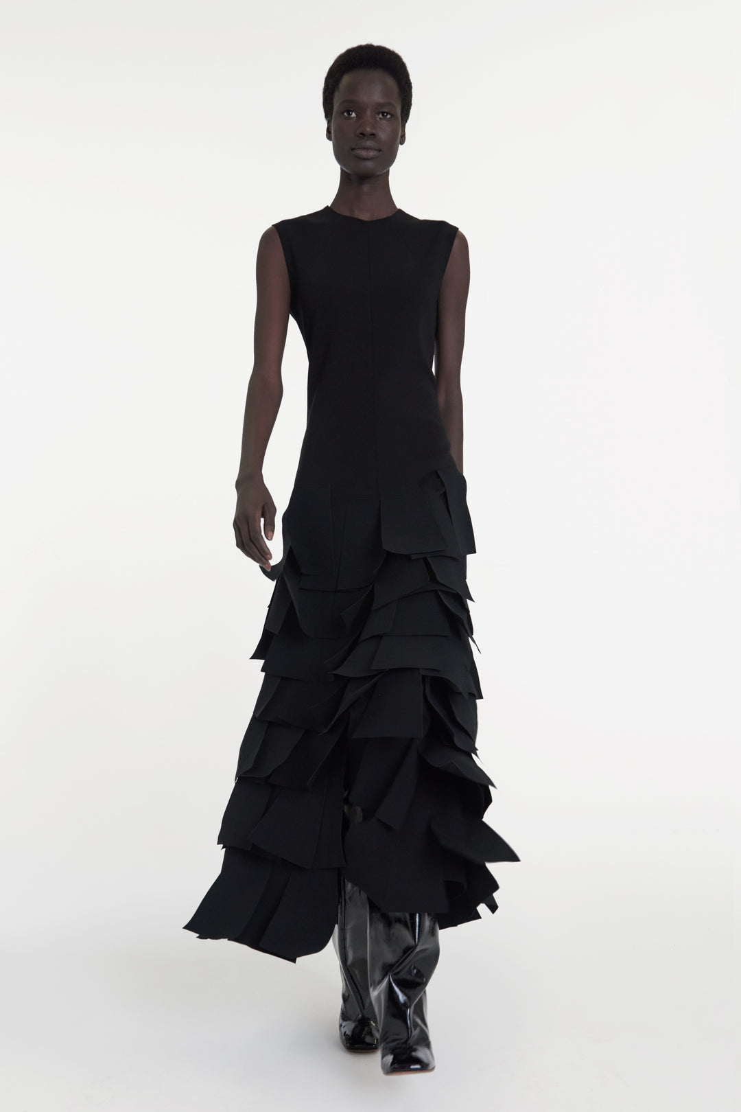 Sleeveless Dress With Laser Cut Elements Black