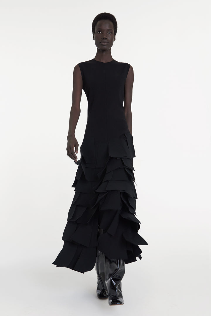 Sleeveless Dress With Laser Cut Elements Black