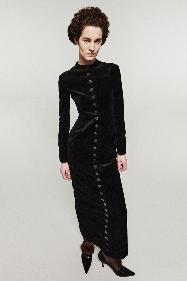 Fitted Maxi Dress With Front And Back Closure Black