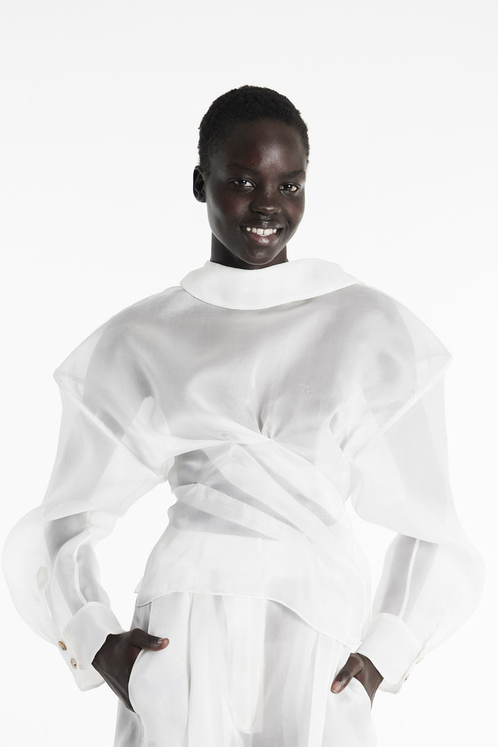 Organza Wide Leg Pants White