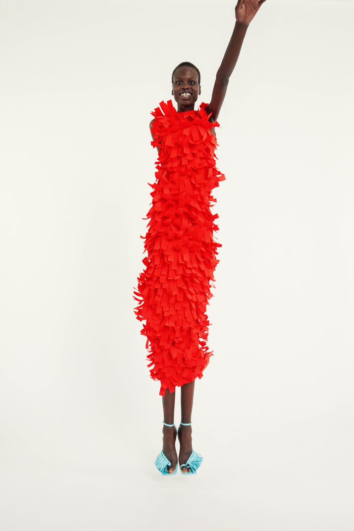 Multi Rectangle Skirt Red