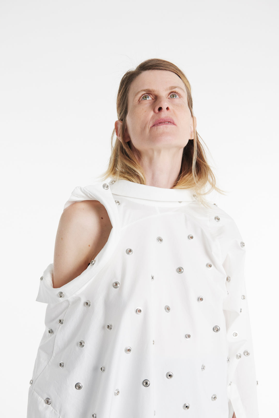 Studded Double Collar Shirt White