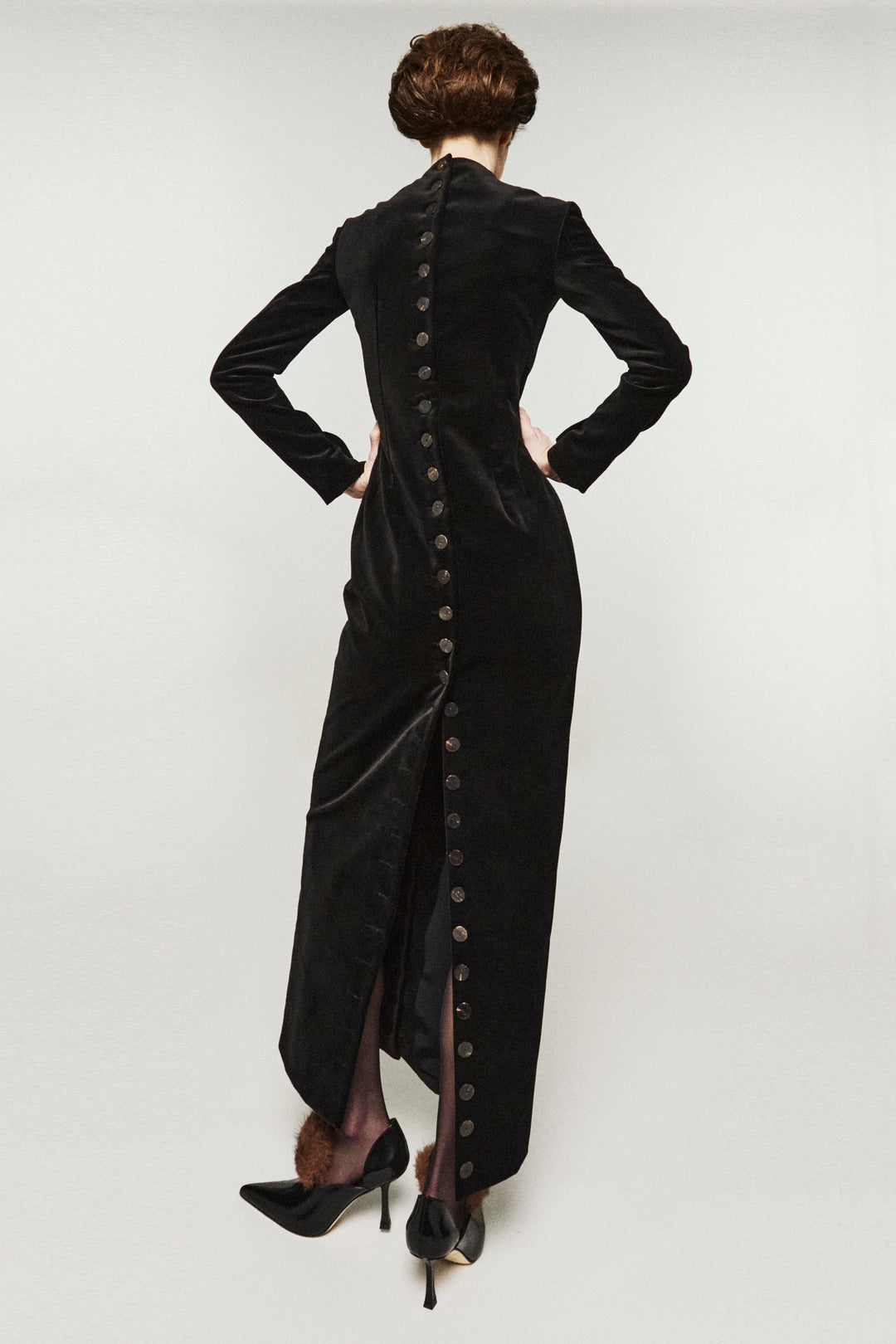 Fitted Maxi Dress With Front And Back Closure Black
