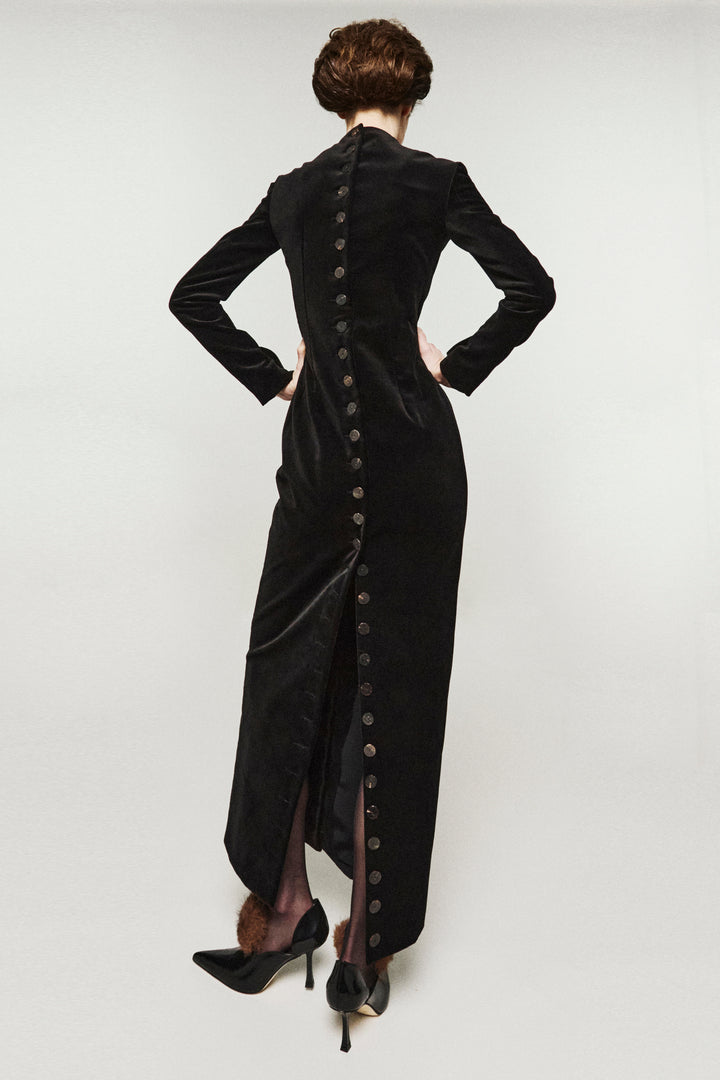 Fitted Maxi Dress With Front And Back Closure Black