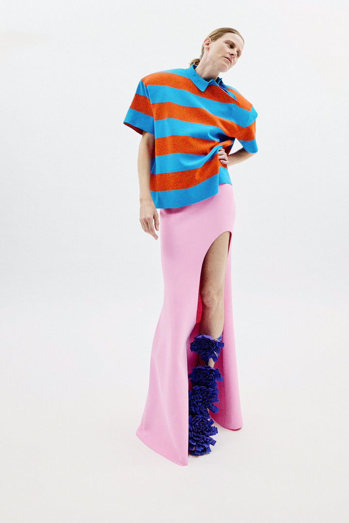 Knitted Flared Skirt With Cut Out Pink