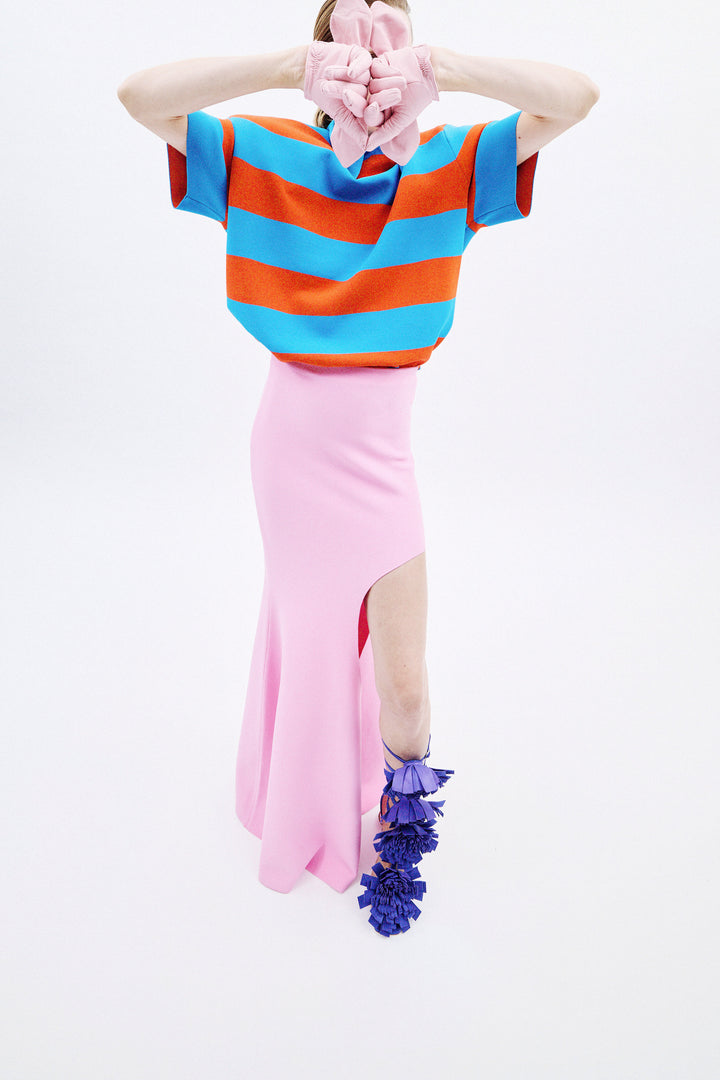 Knitted Flared Skirt With Cut Out Pink