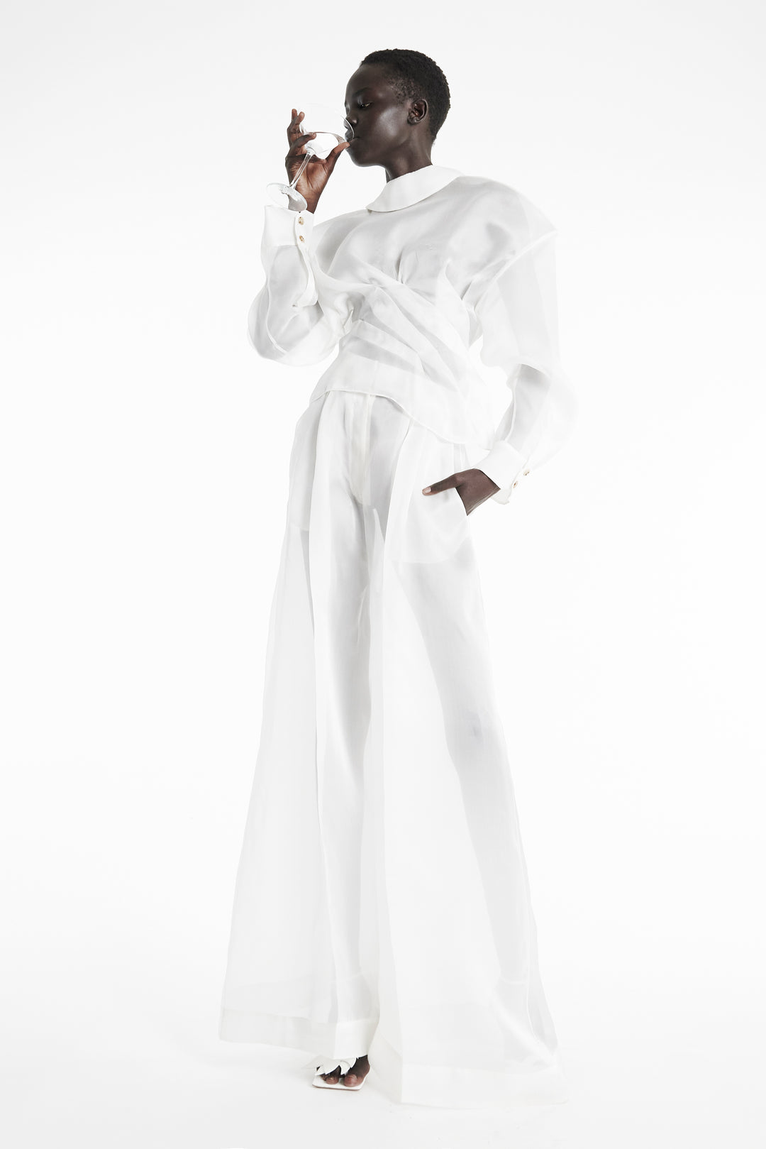 Organza Wide Leg Pants White