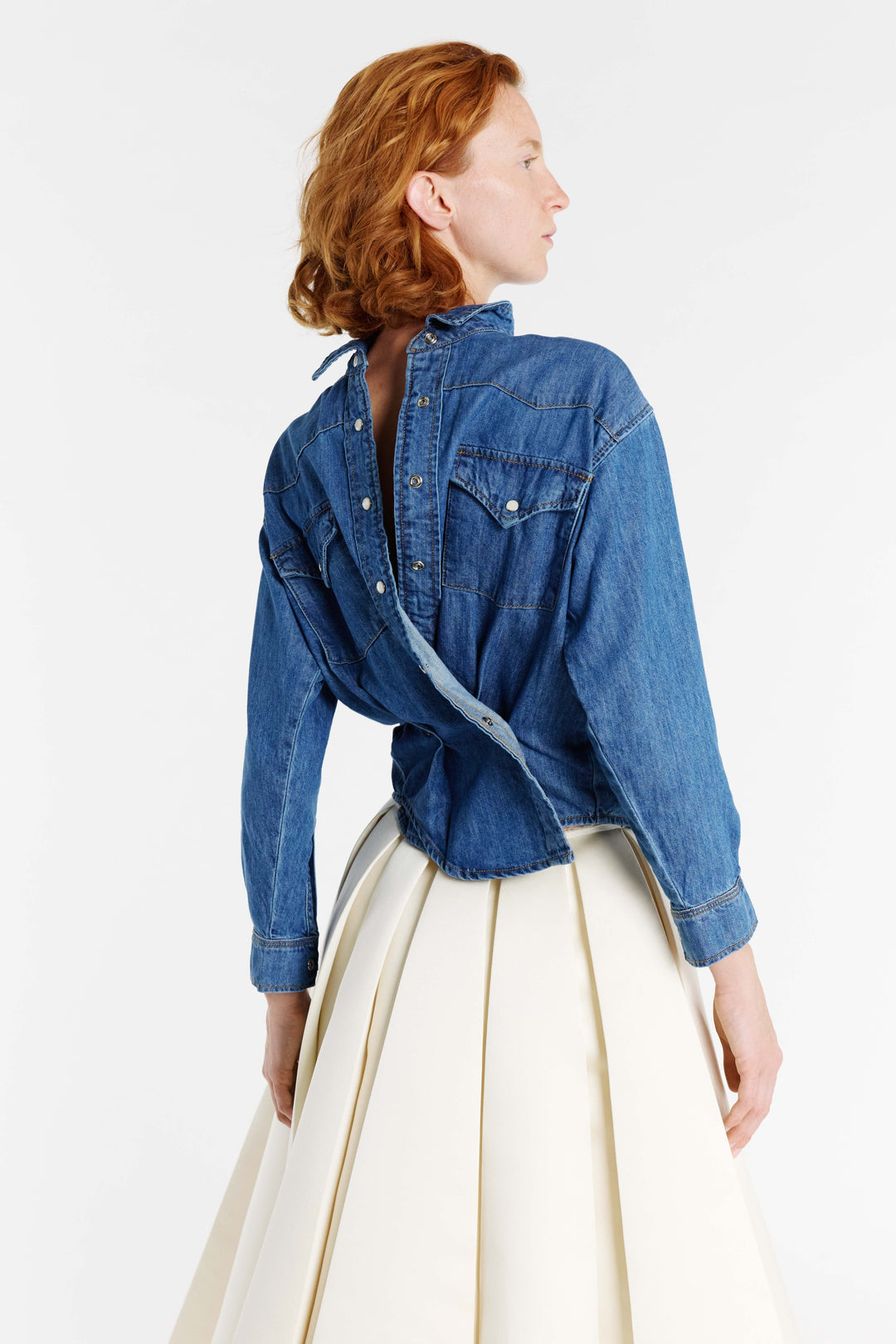 Back To Front Denim Shirt Mid Blue