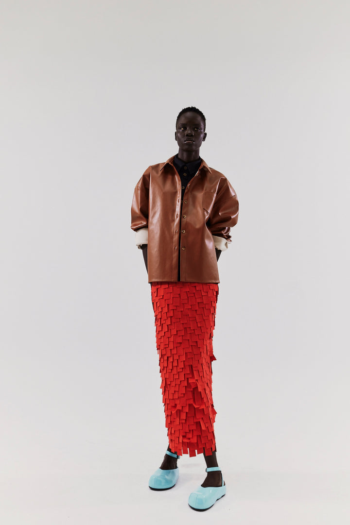 Multi Rectangle Skirt Red