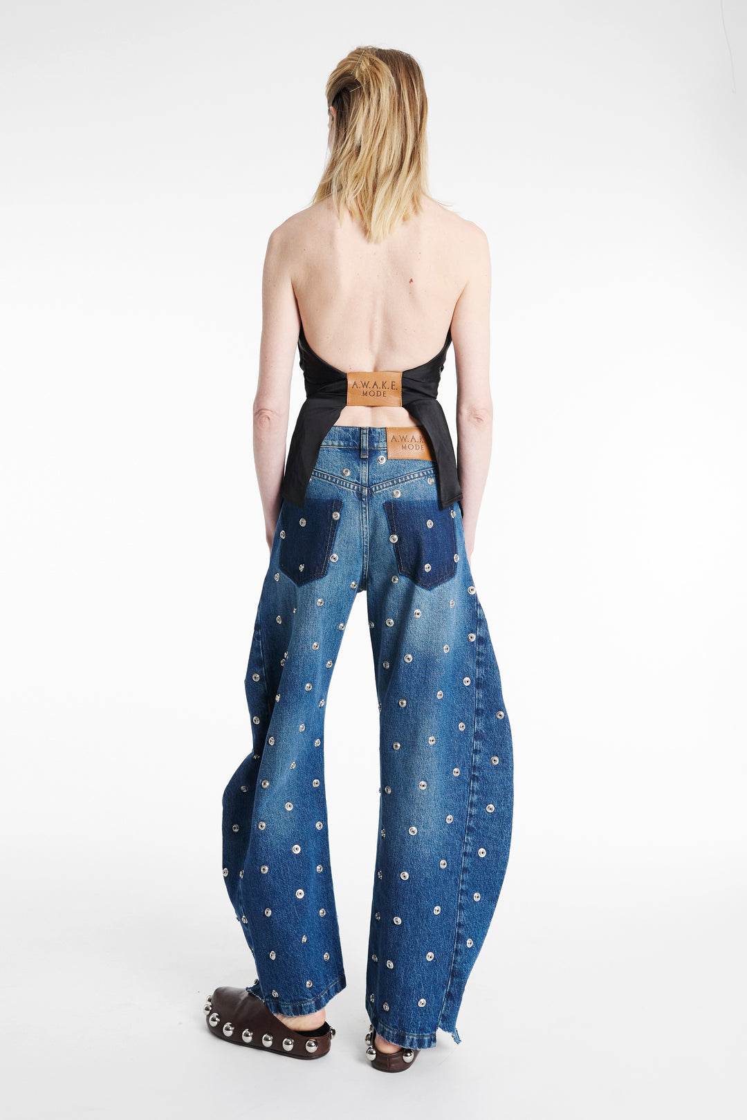 Studded Organic Jeans With Side Inserts Blue
