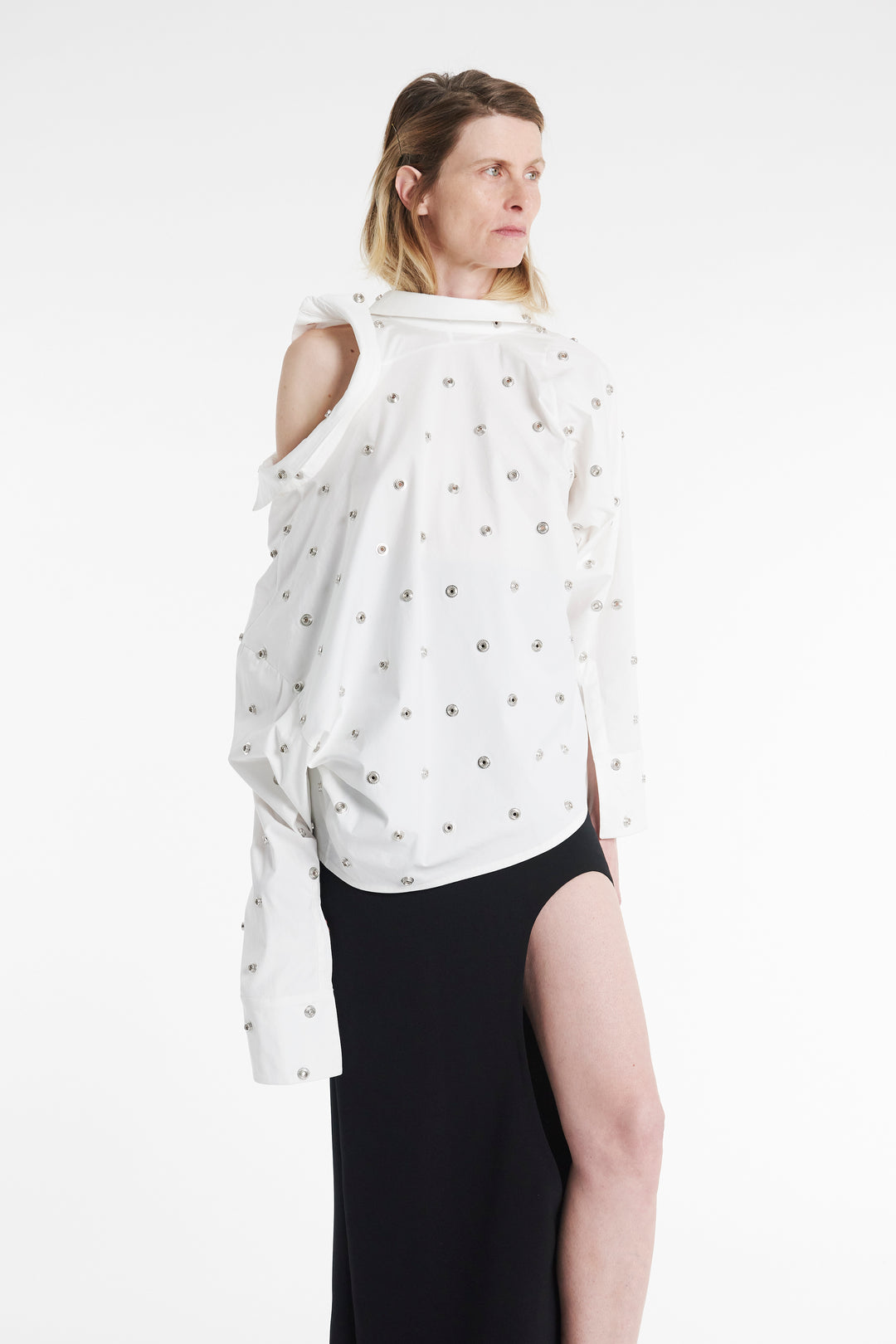 Studded Double Collar Shirt White