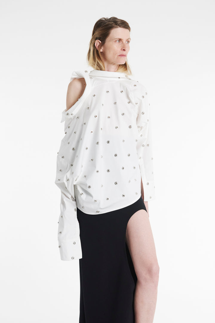 Studded Double Collar Shirt White