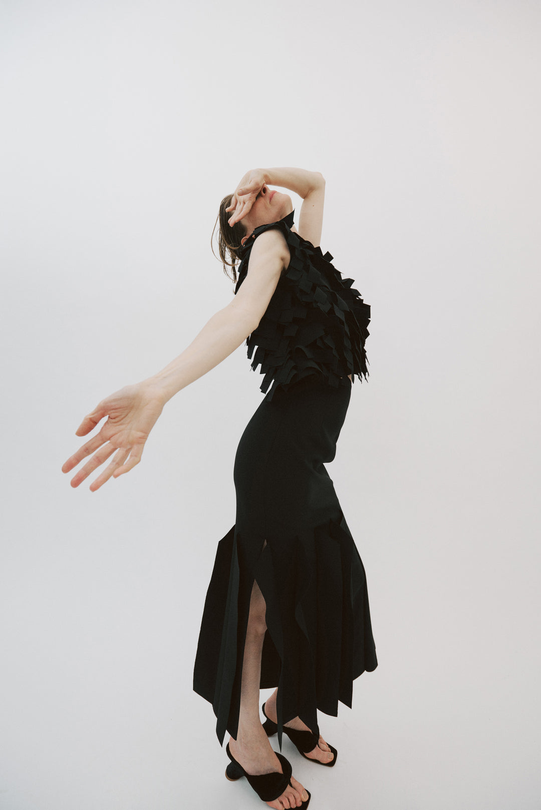 Midi Length Skirt With Hem Panel Detail Black