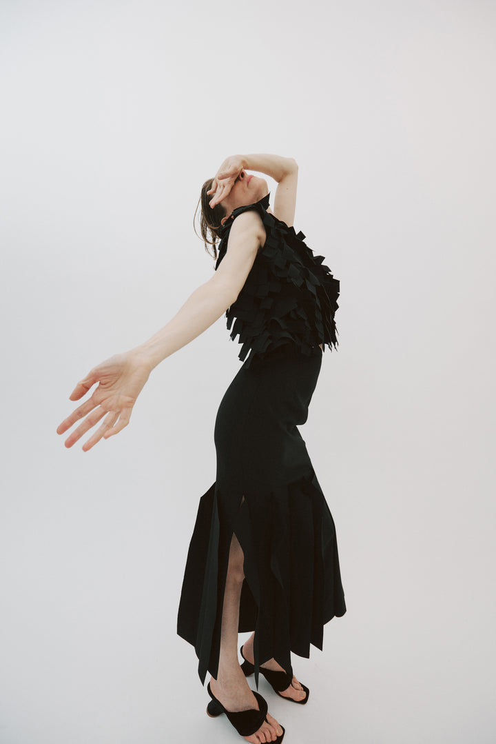 Midi Length Skirt With Hem Panel Detail Black