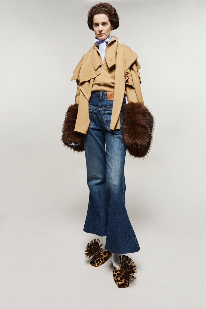Cropped Flared Trousers Classic Blue Wash