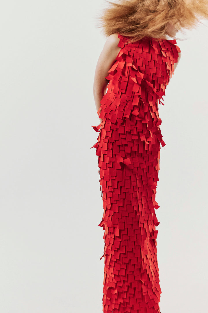 Multi Rectangle Skirt Red