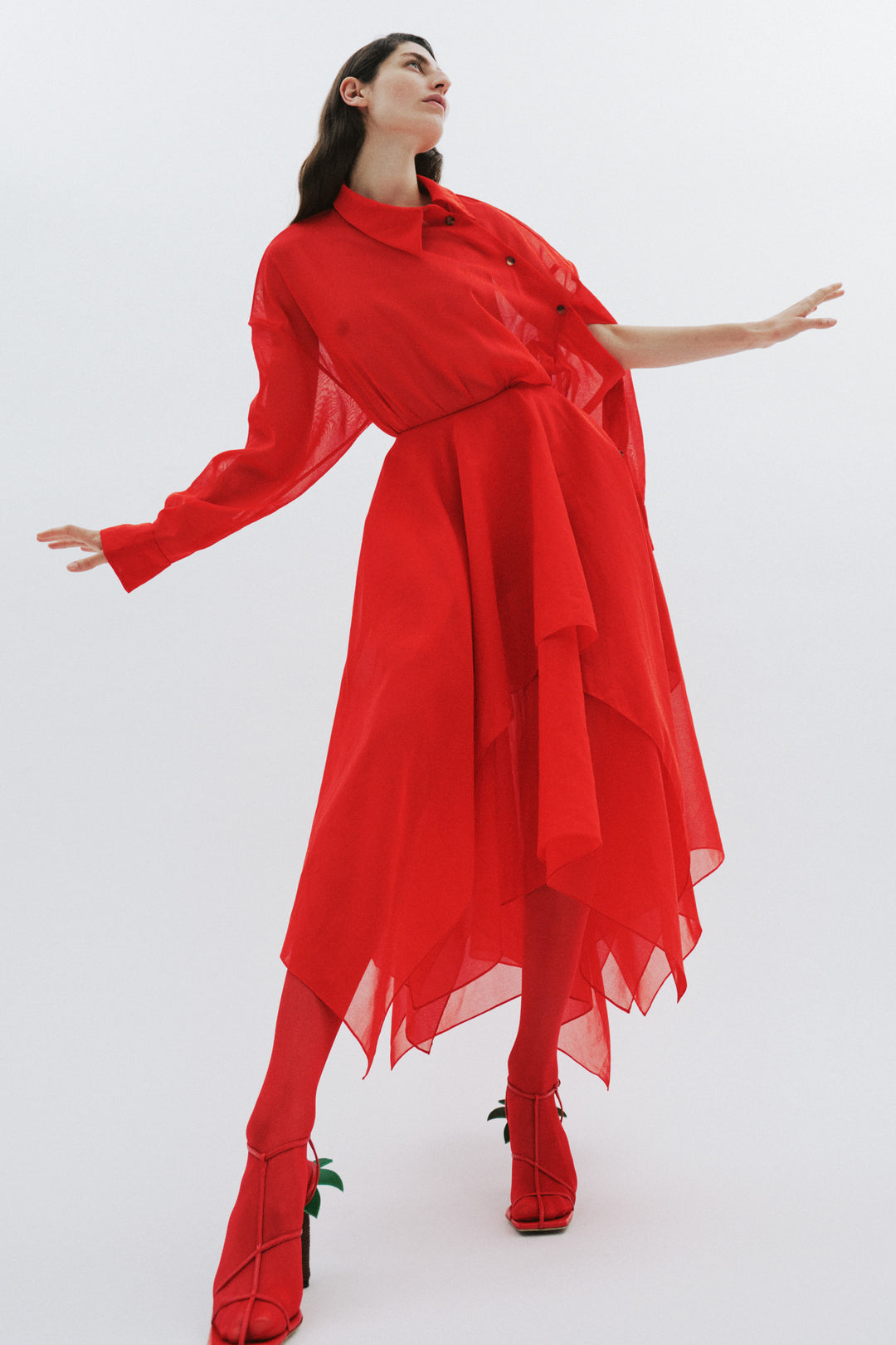 Organza Shirt Dress Red