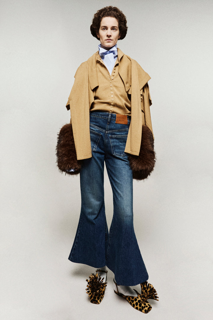 Cropped Flared Trousers Classic Blue Wash