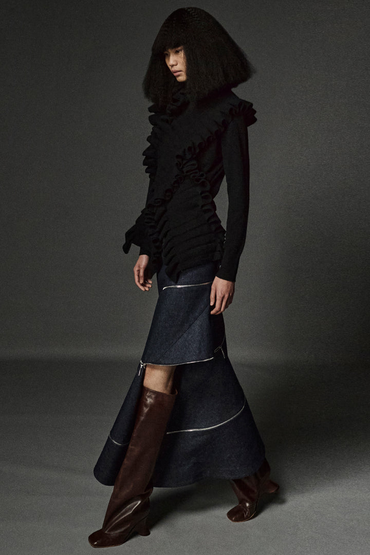 Knitted Jumper With Front Panels Black
