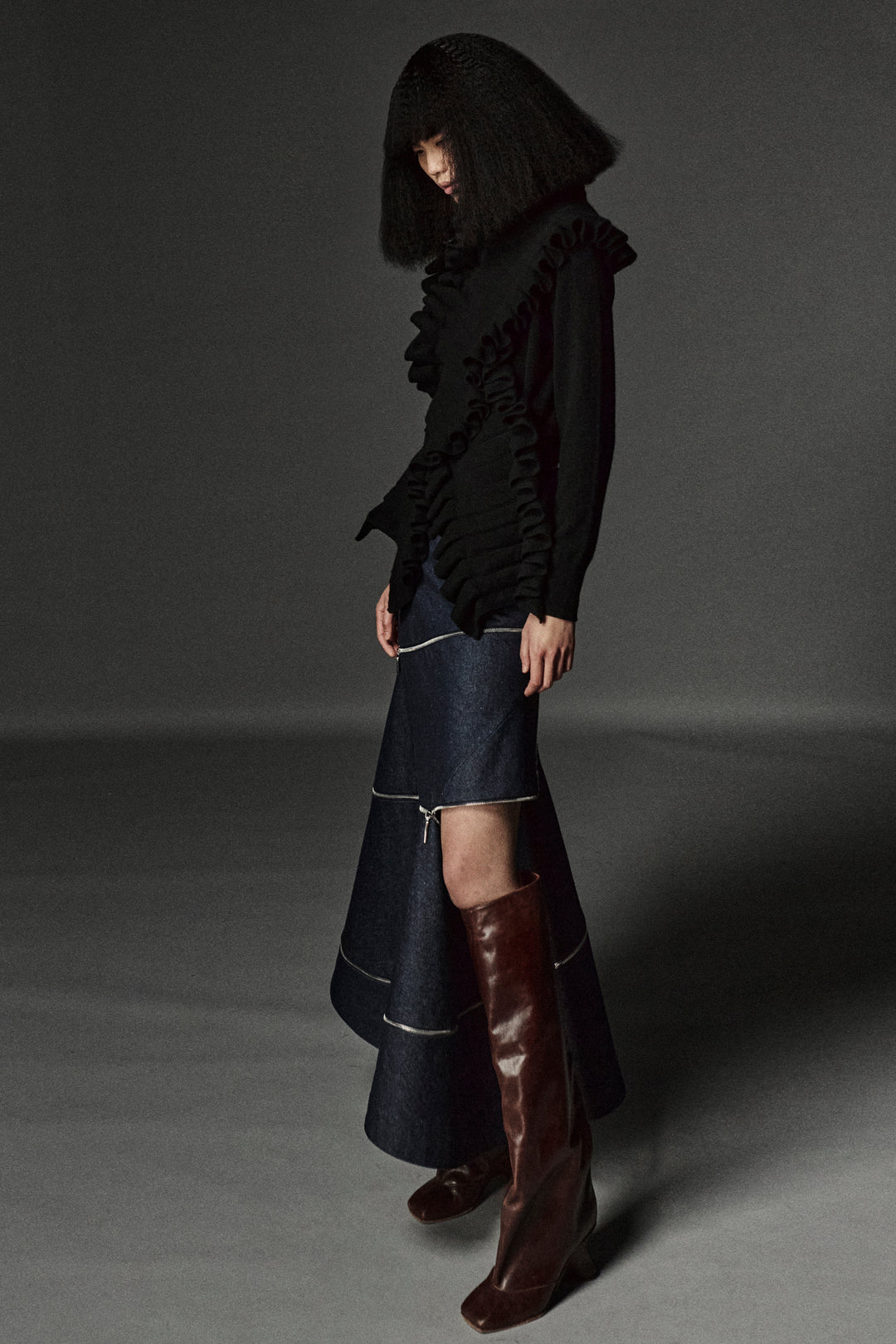 Knitted Jumper With Front Panels Black