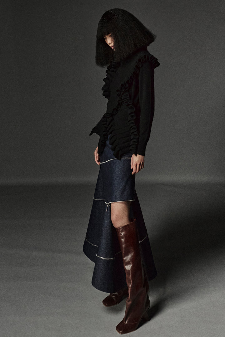 Knitted Jumper With Front Panels Black