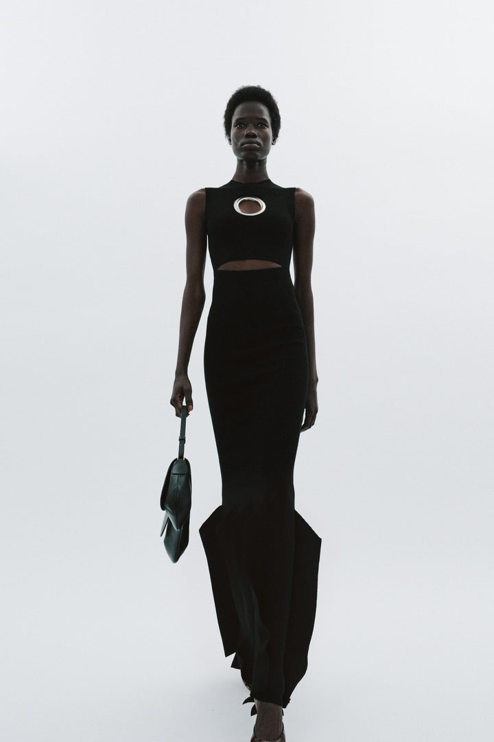 Knit Dress With Hem Panel Detail Black