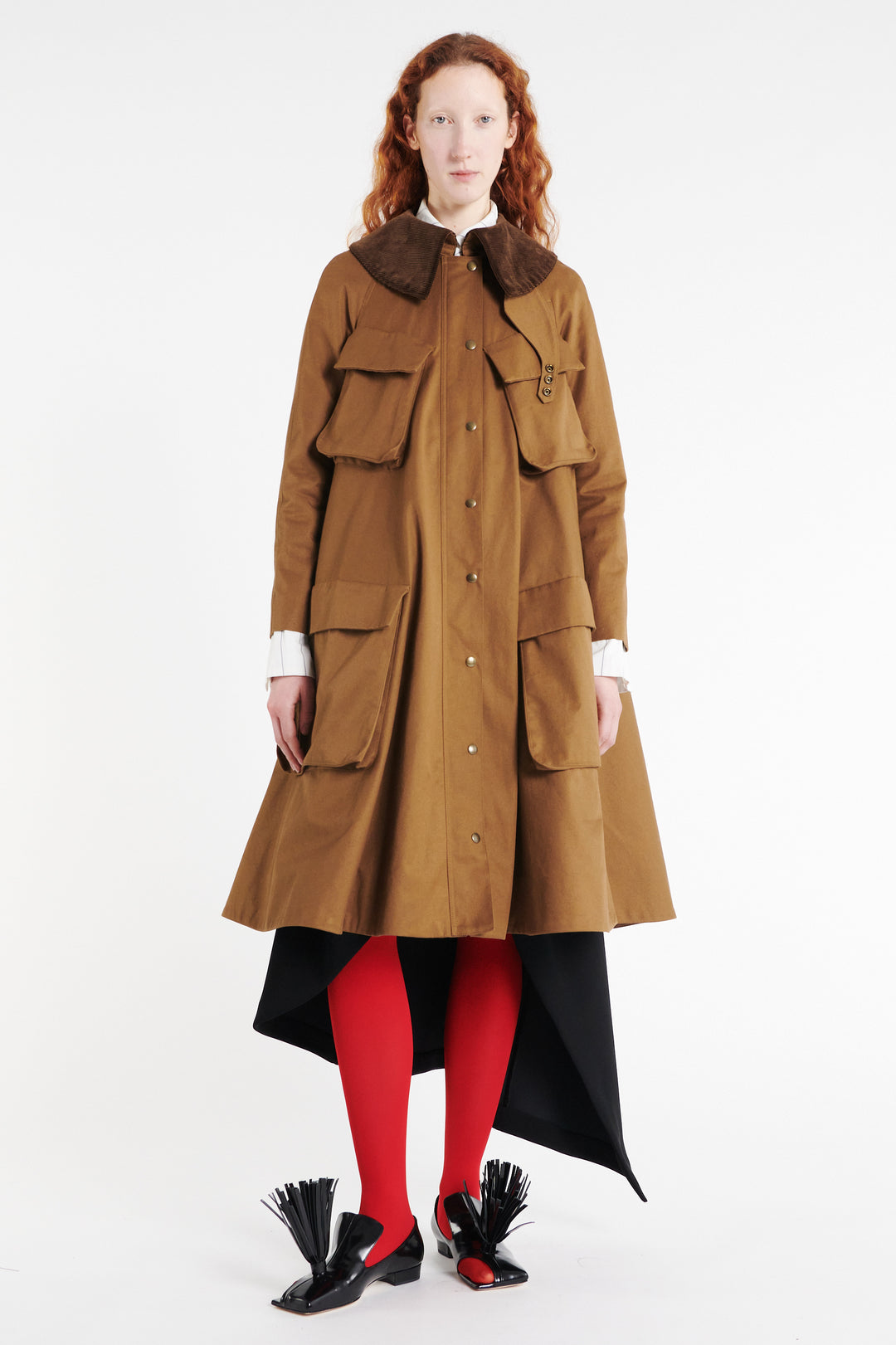 Long Flared Trench With Pockets Khaki Brown