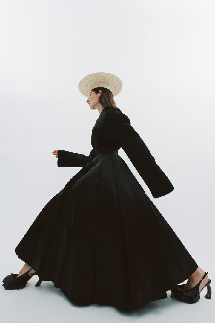 Satin Panelled Skirt Black