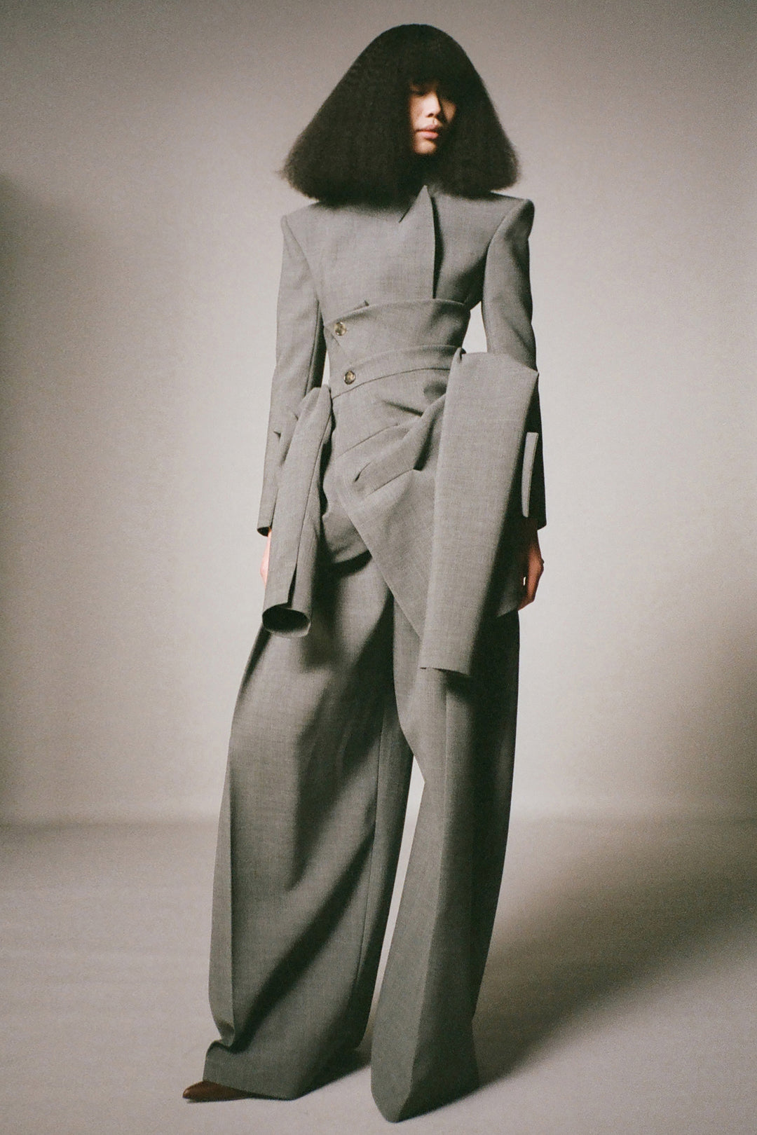 Cropped Double Breasted Jacket Grey