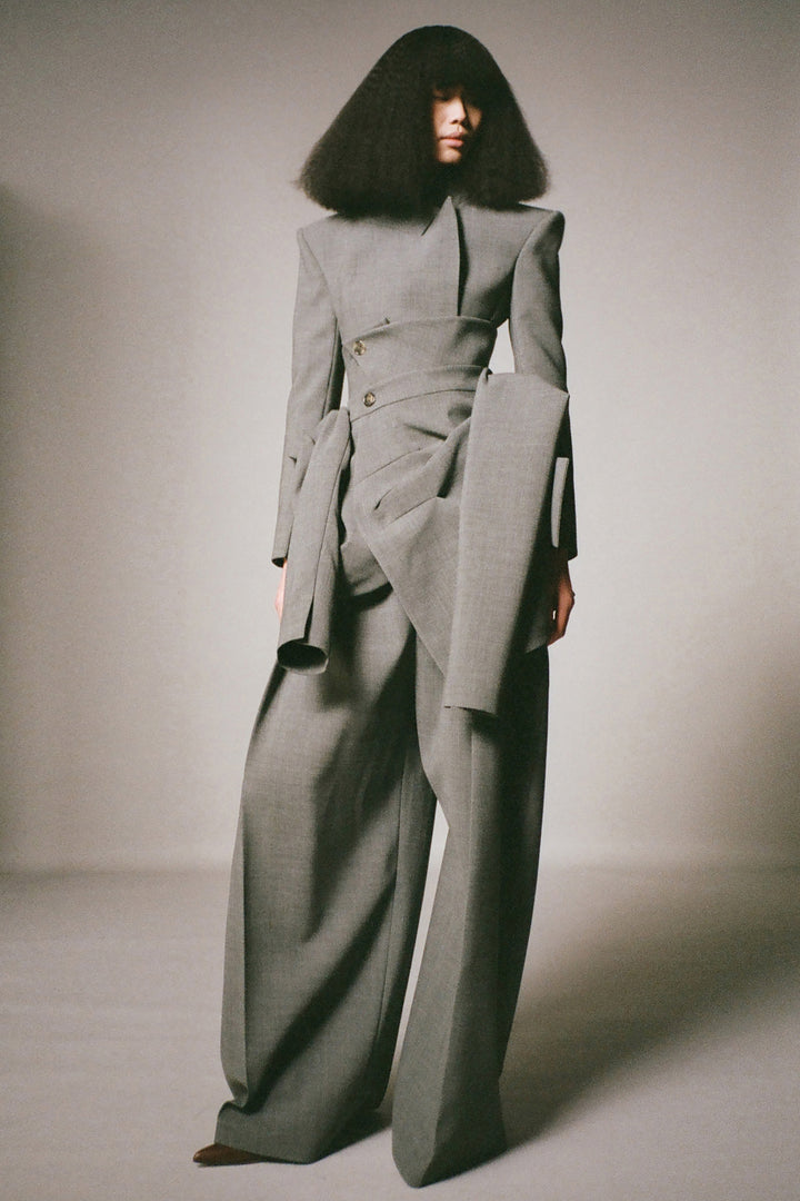 Cropped Double Breasted Jacket Grey