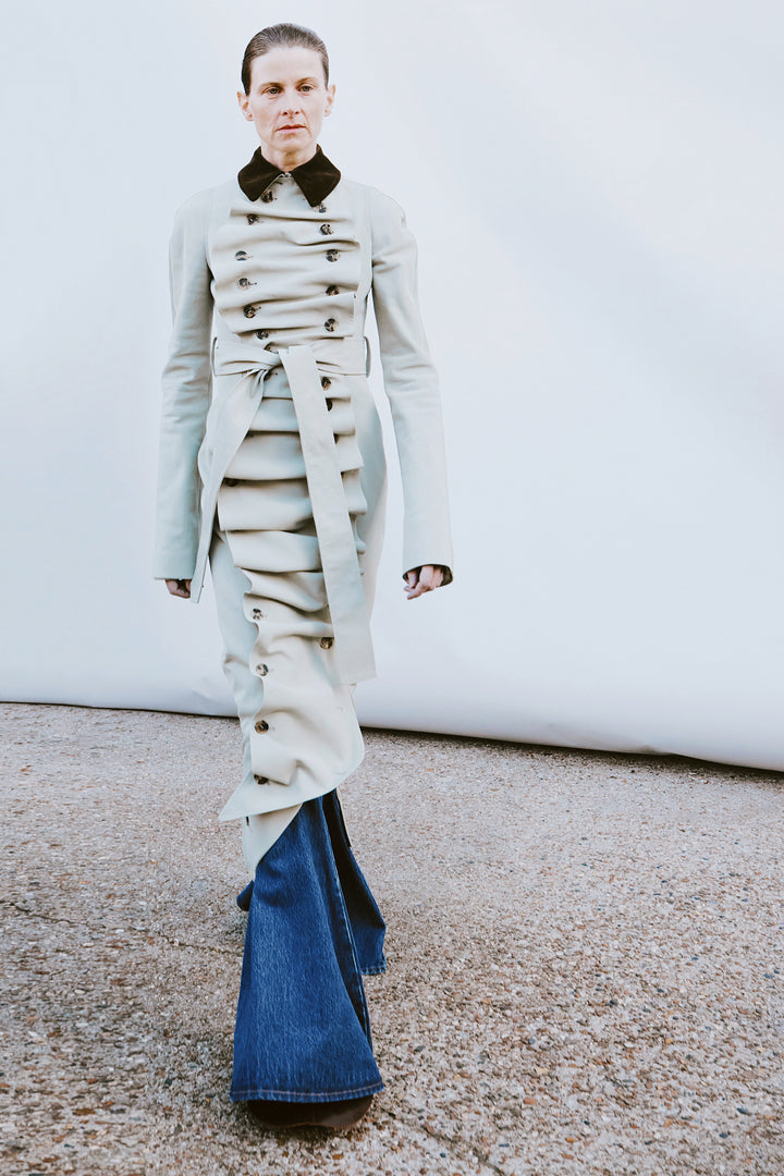 Bib-Front Structured Trench Coat Light Khaki