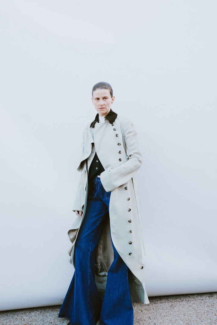 Bib-Front Structured Trench Coat Light Khaki