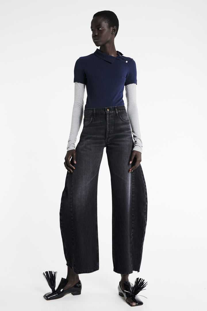 Polo Shirt With Asymmetric Collar And Long Sleeve Navy Grey