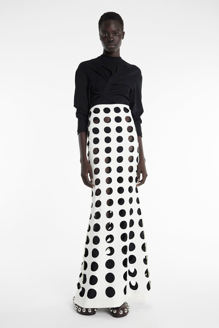 Layered Circular Cutouts Skirt White Black