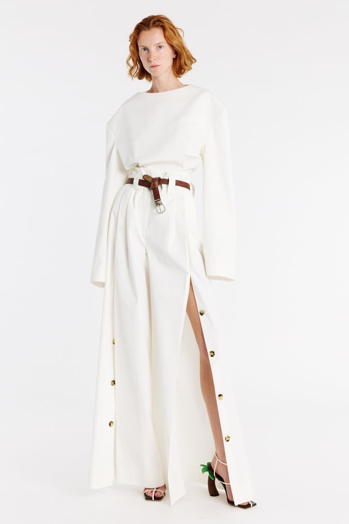 Full Split Wide Leg Pants White | Luxury Womenswear