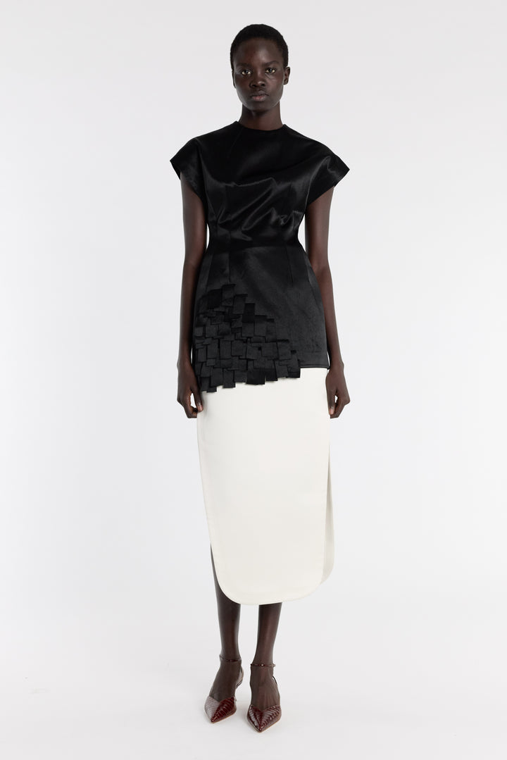 Satin Top With Rectangle Detail Black