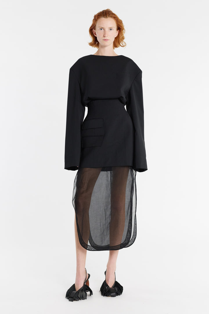 Basque Skirt With Organza Layer Black