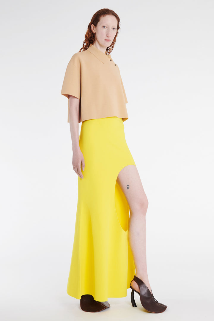 Knitted Flared Skirt With Cutout Yellow