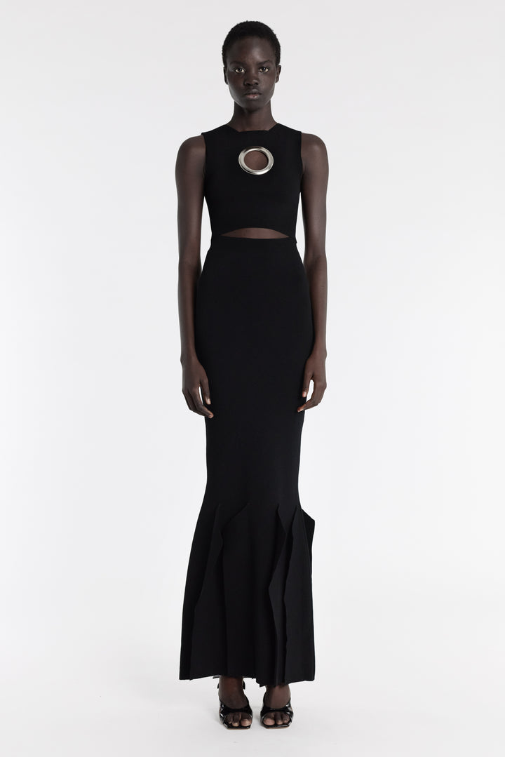 Knit Dress With Hem Panel Detail Black