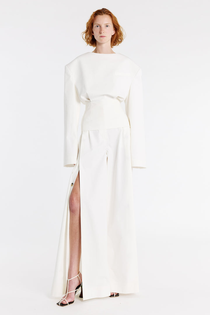 Round Neck Tailored Top White