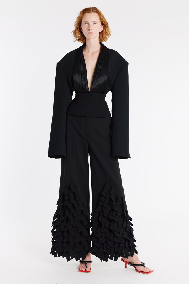 Cummerbund Collar Tuxedo Top Black