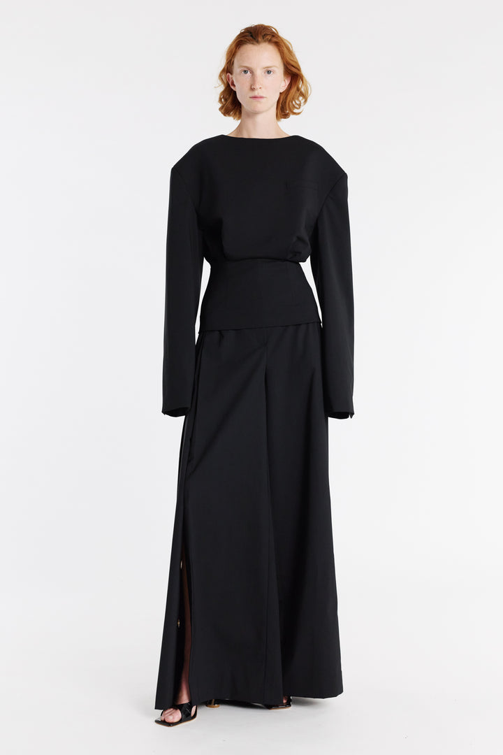 Round Neck Tailored Top Black