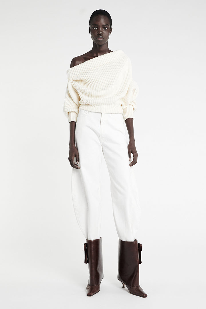 Heavy Rib Sweater With Buttons Ivory