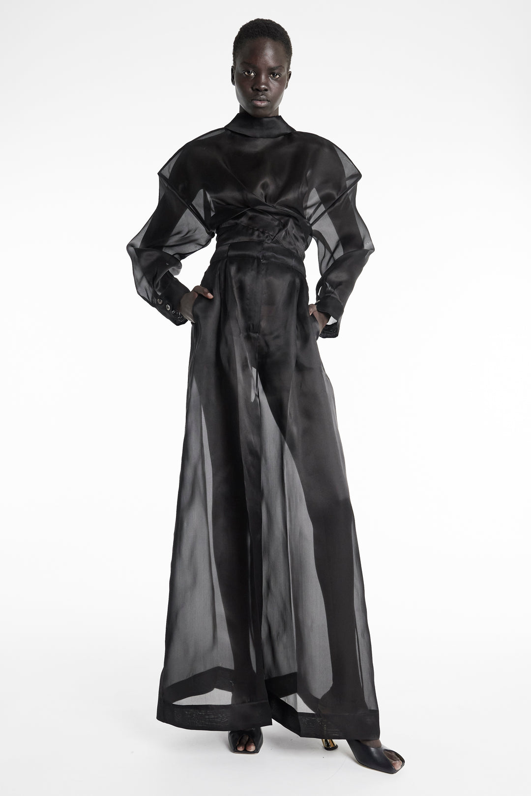 Organza Wide Leg Pants Black