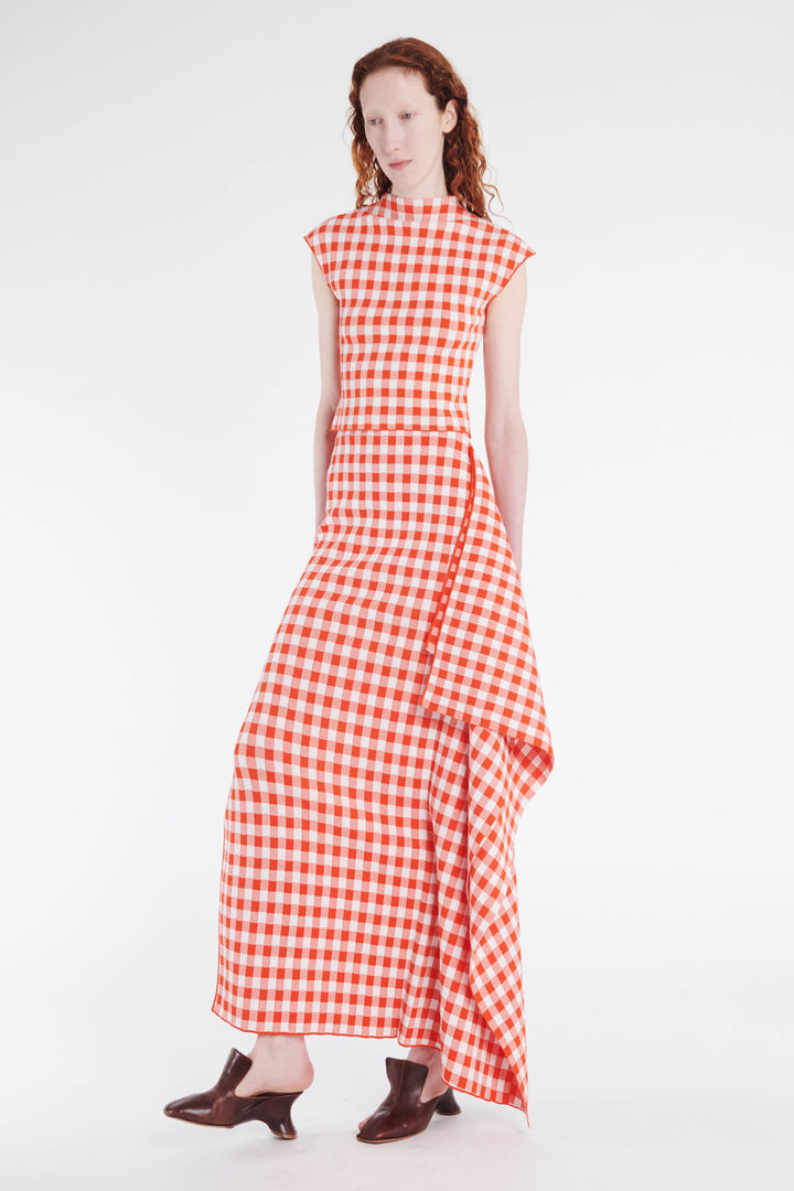 Knitted Sleeveless Top Red White Gingham