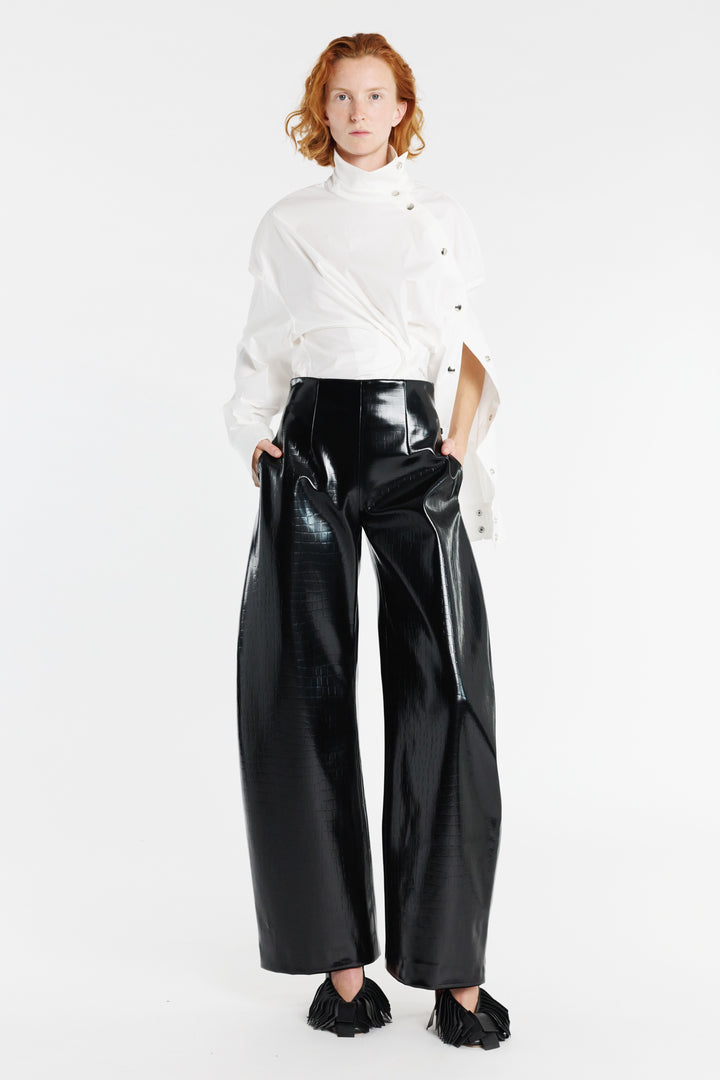 Faux Croc Rounded Trousers Black